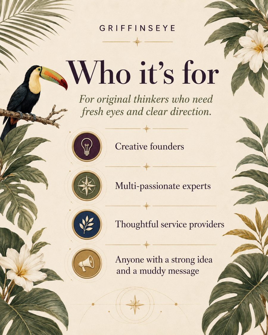 Who it's for: creative founders, multi-passionate experts, thoughtful service providers